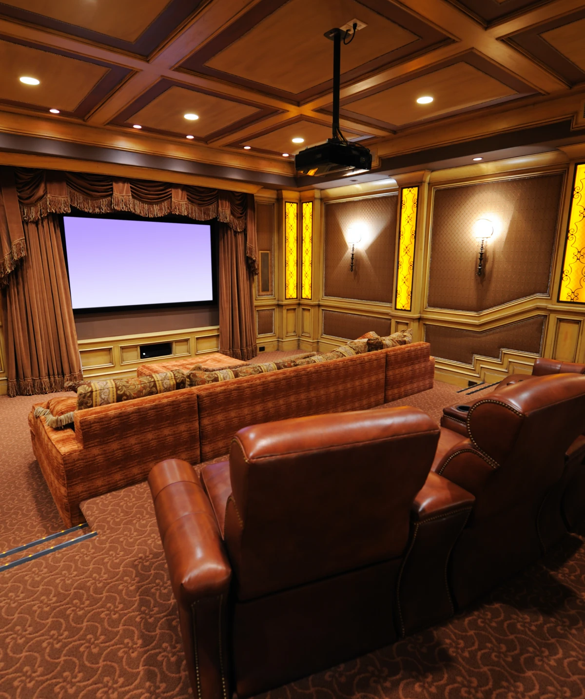 Luxury home theater with plush seating
